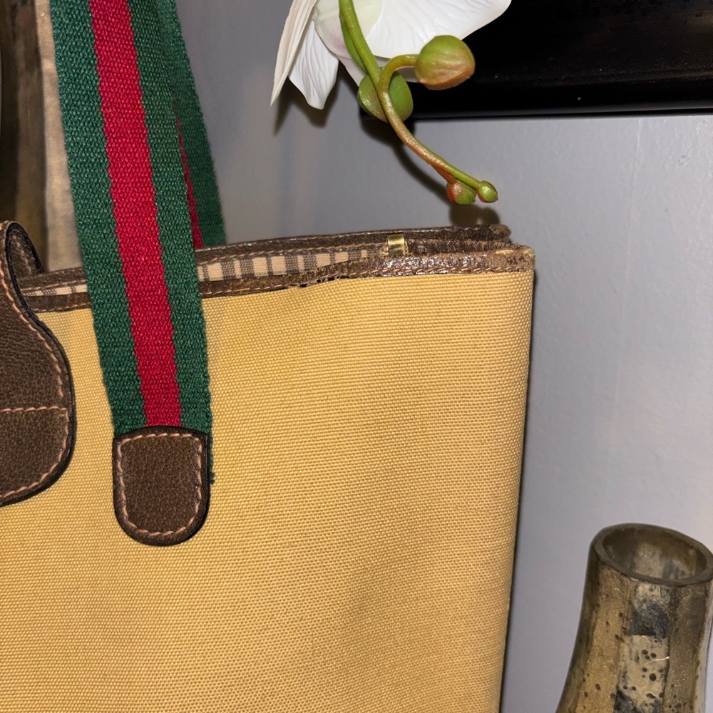 Vintage-Gucci Golden Sherry-Line Canvas Tote. - Picture 5 of 10